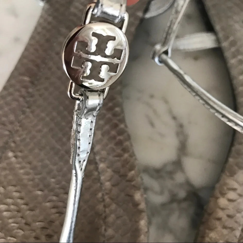 TORY BURCH Snakeskin Silver T-Strap Emmy Sandal